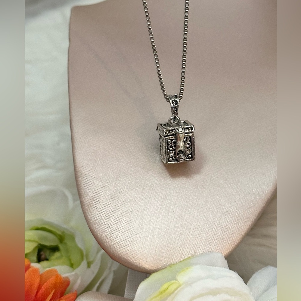 Sterling Silver Box Locket Necklace - Silver